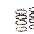 Stunning Circular City Night Silhouettes With Mountain Ranges And Building Outlines