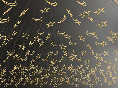 Black Background Chandelier Adorned with Golden Stars and Moon Patterns 3d model
