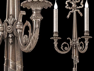 Ornate Classic Metal Wall Lamp With Intricate Carvings And Candle Holders 3d model
