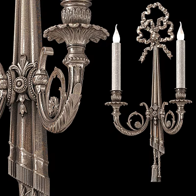 Ornate Classic Metal Wall Lamp With Intricate Carvings And Candle Holders 3d model