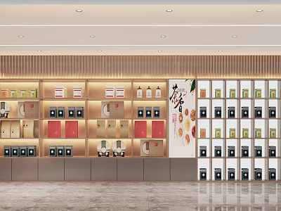 Modern Wine and Tobacco Shop Interior with Shelves of Various Wines and Tobacco Products 3d model