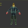 Blue Military Uniformed Figure With Golden Decorated Hat Red Cuffs Backpack Against Gray Background