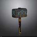 Decorative Fantasy Hammer 3D Model With Blue Patterned Head And Red Gold Handle 3d model
