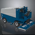 Blue And White Ride On Floor Scrubber Machine With Steering Wheel And Brushes 3d model