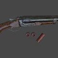 Vintage Rifle With Wooden Stock Metal Barrel And Red Ammunition Cartridges