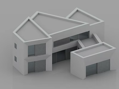 Modern Architectural Model With Geometric Roofs White Exterior And Grid Windows 3d model
