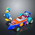 Colorful Toy Car Model With Blue Wheels Orange Accents And Cartoon Duck Figure