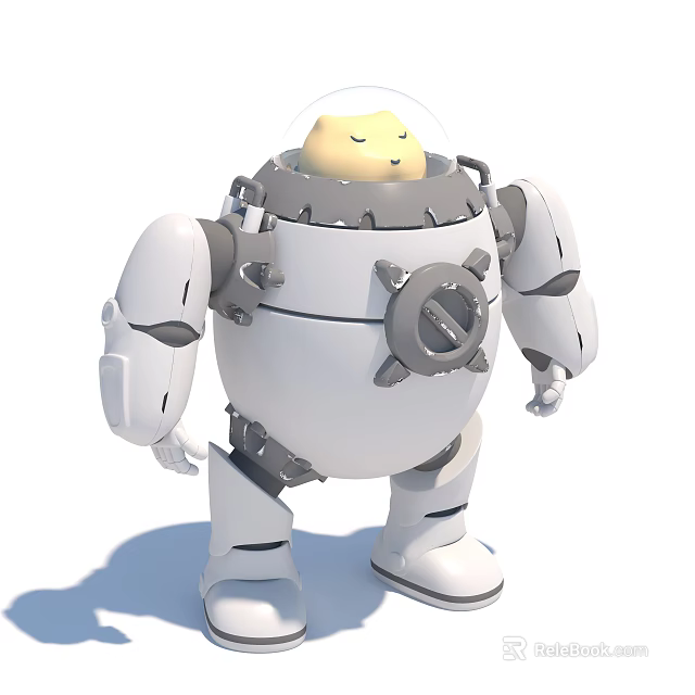 Cute Robot Amusement Equipment With White Body And Yellow Head 3d model 