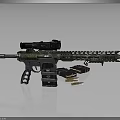 Modern Tactical Rifle With Scope Camouflage Design And Bullets On Reflective Surface 3d model