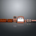 Classic Modern Brown Furniture Collection Including Sofa Bed Nightstand Chairs And Table