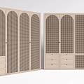 Modern Light Wood Wardrobe With Arched Lattice Doors And Bottom Drawers Design