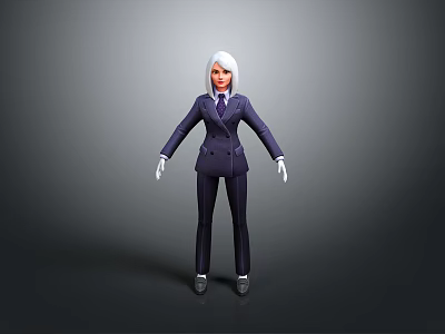 Professional Woman in Dark Business Suit with White Hair Standing Confidently 3d model