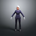 Professional Woman in Dark Business Suit with White Hair Standing Confidently