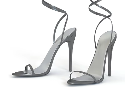 Fashionable Women's Gray High Heel Shoes With Cross Strappy Straps Design 3d model