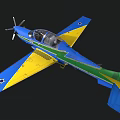 Blue Green Yellow Fighter Jet With Propeller Transparent Cockpit And Brazilian Flag Emblem