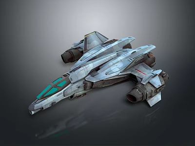 Futuristic Science Fiction Spaceship 3D Render With Gray Body Green Cockpit And Multiple Engines 3d model