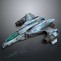 Futuristic Science Fiction Spaceship 3D Render With Gray Body Green Cockpit And Multiple Engines