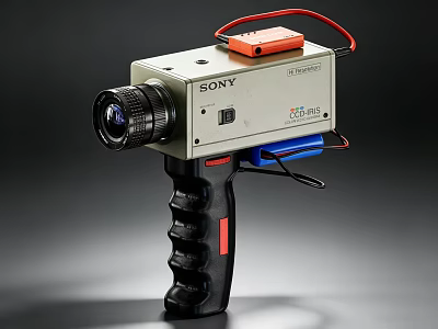 Sony Handheld Device with CCD-TR818 Label Red Blue Cables and Black Grip 3d model