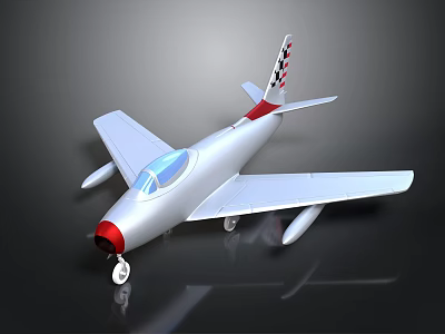 Silver Model Airplane With Red Nose Transparent Cockpit Checkered Tail Fin White Wings And Gear 3d model