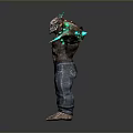 Muscular Fantasy Monster Character With Glowing Blue Blades And Denim Jeans