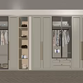 Modern White Wardrobe With Glass Doors Hanging Clothes Shelves And Drawers