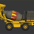 Bright Yellow Concrete Mixer Truck Featuring Red And Yellow Stripes On Body