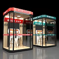 5G Smart Convenience Service Kiosks With Red Green Roofs Display Screens And Seats