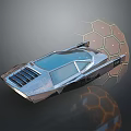 Futuristic Silver Streamlined Craft With Hexagonal Grid Background And Blue Canopy 3d model
