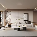 Modern Living Room Interior With Comfortable Sofa Coffee Table Decorative Art And Soft Lighting