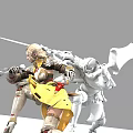 Game Movie Character Female Warrior In Yellow Outfit With Sword And White Companion