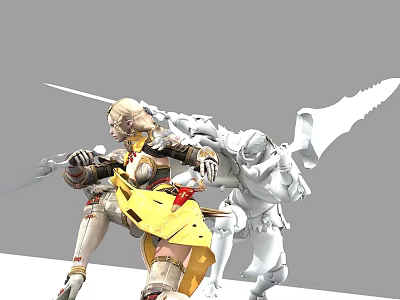 Game Movie Character Female Warrior In Yellow Outfit With Sword And White Companion 3d model