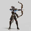 Elven Archer With Blue Skin Wearing Battle Armor Drawing Bow And Arrow Ready To Shoot