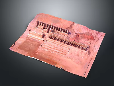 Red Architectural Model Showcasing Multi Level Steps And Arranged Building Units 3d model