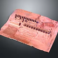 Red Architectural Model Showcasing Multi Level Steps And Arranged Building Units