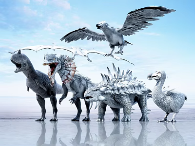Realistic Prehistoric Reptile Figures Showcasing Dinosaurs Flying Pterosaurs and Armored Species 3d model