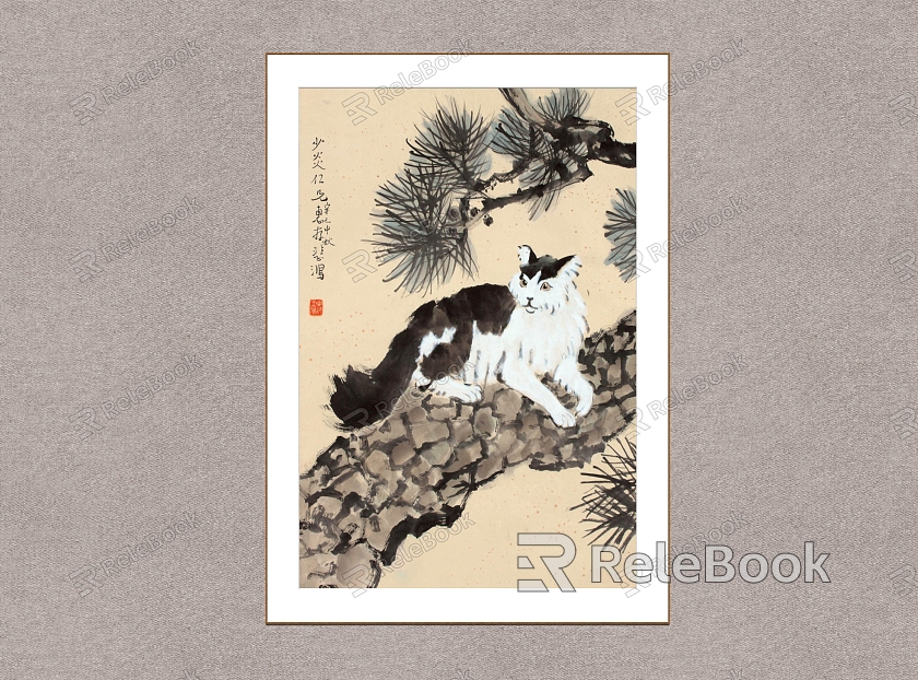 New Chinese Animal Painting Xu Beihong Cat model