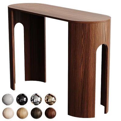 Modern Walnut Finish Curved Console Table With Arched Hollow Design For Entryway Home Decor 3d model