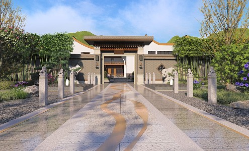 New Chinese Style Gate Commercial Street Landscape 3d model