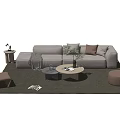 Light Gray Sofa And Coffee Table Set With Throw Pillows Round Table And Area Rug 3d model