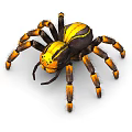 Vibrant Yellow And Black Striped Spider With Orange Banded Legs On White Background