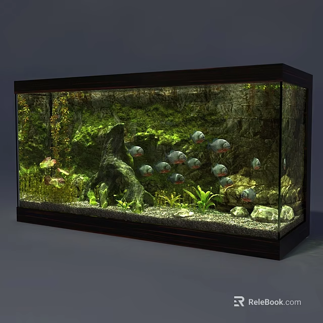 Decorative Wall Mounted Aquarium With Colorful Fish Green Plants And Stones 3d model 