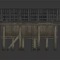 Traditional Stilted Wooden Building With Corrugated Iron Roof Staircase And Thatched Overhang Design