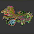 Custom Motorcycle With Colorful Graffiti Skull Design Mechanical Parts And Black Seat