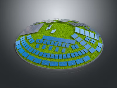Circular Solar Panel Setup for Daily Electrical Appliances with Green Grass and Blue Panels 3d model