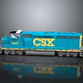 Blue CSX Train Locomotive Model 6025 on Gray Reflective Surface