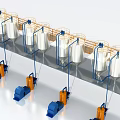Industrial Equipment Production Line With Large Storage Tanks Blue Machinery And Orange Components