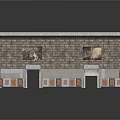 Two Story Stone Brick Building Model With Arched Windows Doors And Murals