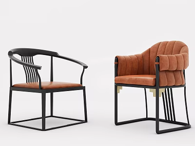 Stylish Modern Dining Chairs With Black Metal Frames And Brown Upholstered Seats 3d model