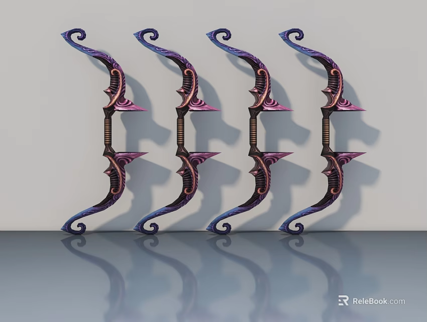 Decorative Swing Doors With Curved Ornate Patterns And Purple Blue Color Tones 3d model 