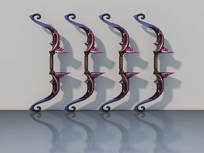 Decorative Swing Doors With Curved Ornate Patterns And Purple Blue Color Tones 3d model